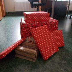 Rosa naplnila čtrnáct Krabic od bot dětem pod stromeček