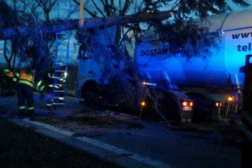 Obrázek - Obrataň na Pelhřimovsku, stromy na cisterně a nákladním vozidle
Foto: HZS Kraje Vysočina